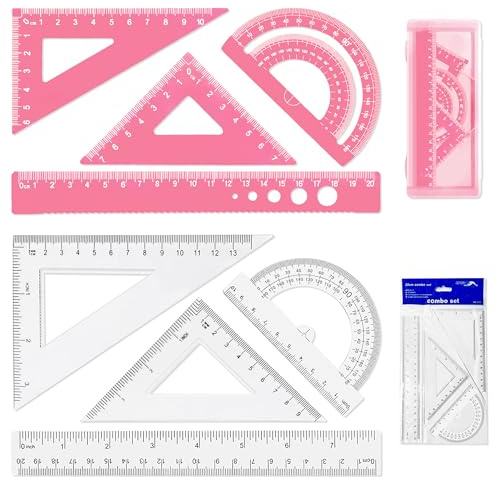 8 Stück Lineal Set, Aluminiumlegierung und Kunststoff Klar Lineal Geometrie Set, Transparentes Metall Lineal Set Mit Geodreieck Winkelmesser Geodreieck Set Für Schule Büro Liefert