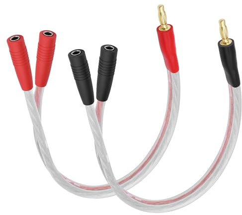 XMSJSIY 1 paire de fiches bananes mâle 4 mm vers double femelle répartiteur 1 à 2 câbles d'extension audio 14 AWG Câble de haut-parleur HiFi avec fiche banane de 4 mm Plaqué or