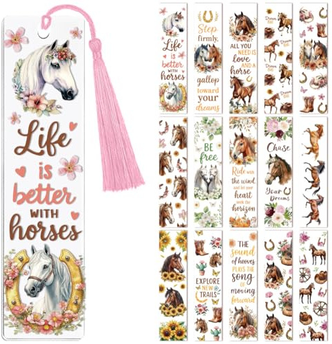 Peacoblue 30 Stickers Marque-Page UV DTF, Chevaux, Décoratif | Autocollants Transfert Imperméables pour Marque-Pages Acrylique, Plastique et Métal, DIY Lecture et Loisirs Créatifs