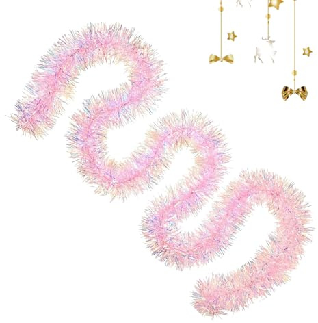 Dioeazh Ghirlanda di Natale Rosa Scintillante | 2 m Ghirlanda per Albero di Natale Rosa Iridescente - Decorazione Interno Giardino Festa Festività