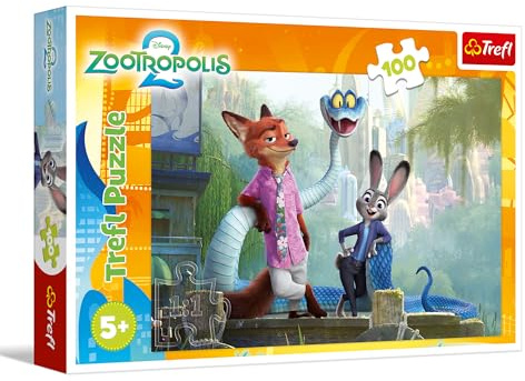 Trefl - Puzzle 100 Teile, Die Geheimnisse von Zootopia, Zootopia2, 5+ | Fördert Konzentration und Beobachtungsgabe, hohe Qualität, detailreiches Puzzle, farbenfrohes Puzzle für Kinder