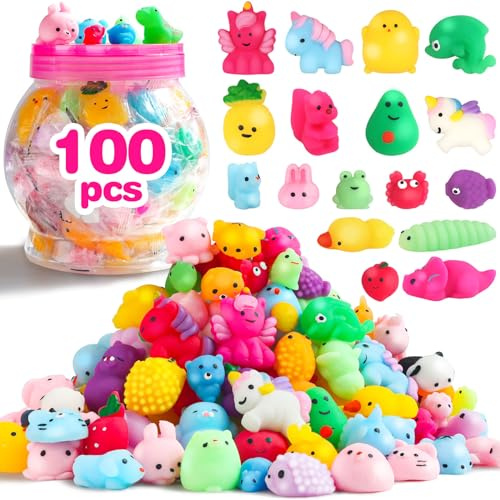 FUNNYB&G 100 Stück Mochi Squishy Set Give Aways Kindergeburtstag | Mini Squishy Squeeze Spielzeug Pinata Füllung, Mitgebsel Kindergeburtstag Gastgeschenke für Mädchen Jungen(Klassiker 100)