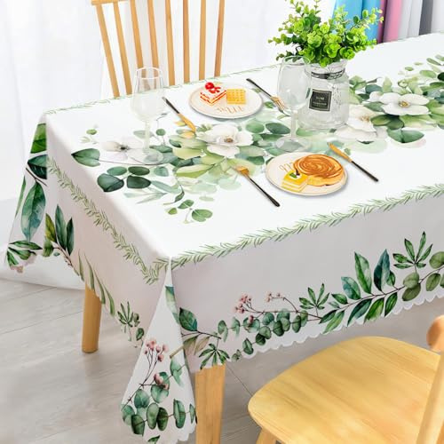 Tischdecke Rechteckig Wetterfest Abwaschbar - Polyester Eukalyptus Floral Muster - Outdoor Tischdecke für Garten Küche Esszimmer Balkon - für 4-6 Personen - Wasserdicht & Langanhaltend - 140x200 cm
