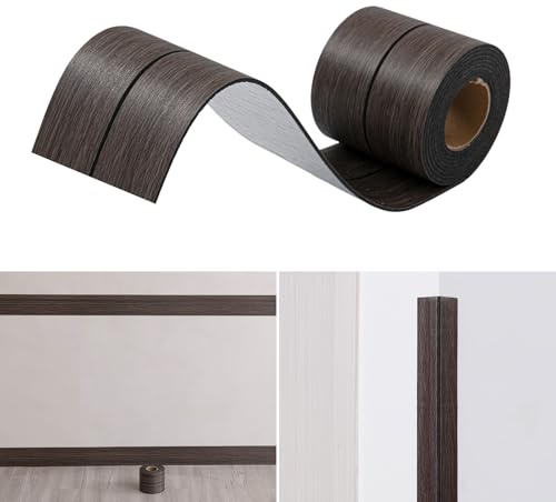 Battiscopa morbido autoadesivo, 10 cm x 3 m, battiscopa autoadesivo, in PVC, flessibile, venature del legno, battiscopa per cucina, bagno, bagno (marrone scuro)