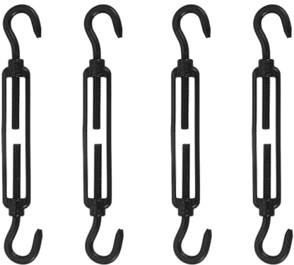 4 Stück Wantenspanner M5 Schwarz Edelstahl - Haken-Haken Drahtseilspanner Rostfrei - Wetterfeste Spannschlösser für Wäscheleine, Sonnensegel, Lichterkette & Garten