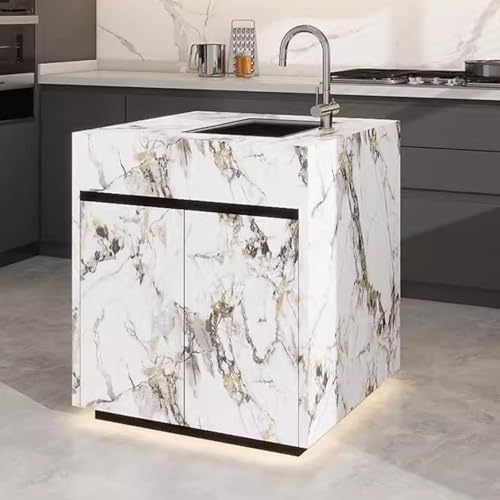 MENGLI-2024 Gabinete Buffet Mostrador De Isla con Fregadero Separado, Cocina Abierta, Mesa Comedor Móvil, Guía, Bar