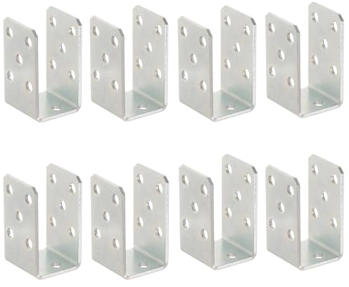 Aqbau 8er Set U-Pfostenträger 50 mm zum Aufschrauben, Pfostenanker 4 mm | Verzinkter Stahl, Balkenschuh, Bodenanker, Holzpfosten, Betonmontage, Zaunbau, Pergola, Terrasse