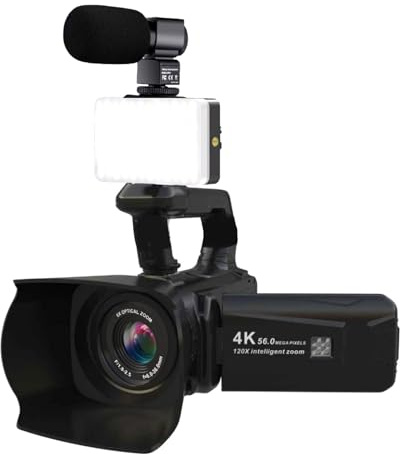 VBESTLIFE Caméscope 4K, Caméra Vidéo à Zoom Optique 6X 56MP, Zoom Numérique 20x avec écran Tactile Rotatif de 4 Pouces, Micro Externe et Lumière D'appoint, Télécommande
