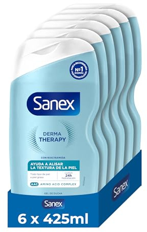Sanex Derma Therapy, Gel de Ducha Purificante, Pack 6x425ml | Gel para piel grasa y mixta con niacinamida, Alisa textura, Purifica, Hidratación 24 horas, 0% Sulfatos