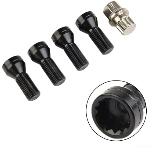 SMZhomeone 4pc Black Alloy Wheel Locking Nuts With Key For BMW F20 F22 F30 F31 F34 F45 F46 F55 F56 F57 F60 R50 R56 R57 R58 R59 R60 For X1 X3 X4 for X5 X6 Z4 I8(M14*1.25)