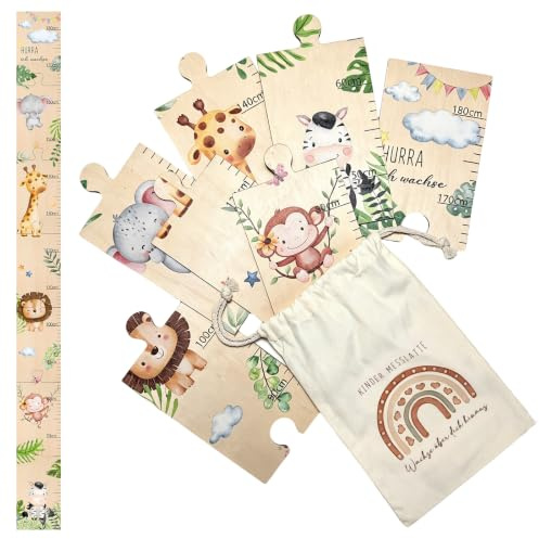 Messlatte Kinder Holz, Messlattes mit Waldtiere Muster für Babyzimmer Deko, Geschenk zur Geburt Taufgeschenk für Mädchen & Jungen, 50-180cm