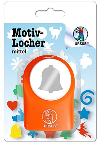 Ursus 19520029 - Motivlocher mittel, Glocke, aus orangenem Kunststoff mit Metallstanze, Durchmesser ca. 25,4 mm, für Papierqualitäten von 160 220 g/qm, mit Druckknopffunktion für einfache Handhabung