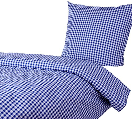Hans-Textil-Shop Hotelbettwäsche Karo 1x1 Baumwolle Hotelverschluss - Kochfest, Gewebtes Karomuster, Kariert, Bettbezug, Für Privat & Gewerbe (Blau, 135x200 + 80x80 cm)