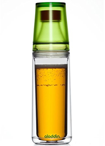 Aladdin Garrafa Doble Capa Aislante con Dos Vasos, Verde, Centimeters