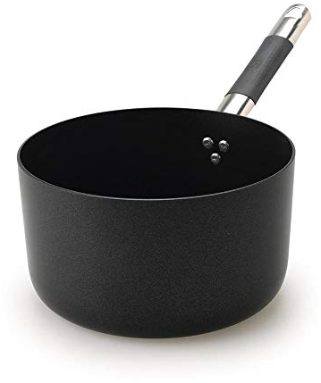 Pentole Agnelli ALSC2105SSC16 Alblack Casseruola Alta in Alluminio, Spessore 5 mm, Acciaio Inossidabile, 1.5 Litri, Nero