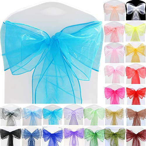 Time to Sparkle 100pcs 22x280cm Aquamarine Organza Sashes Wider Sash Fuller Bows Chair Cover Bows Sash for Wedding Party Birthday Decoration