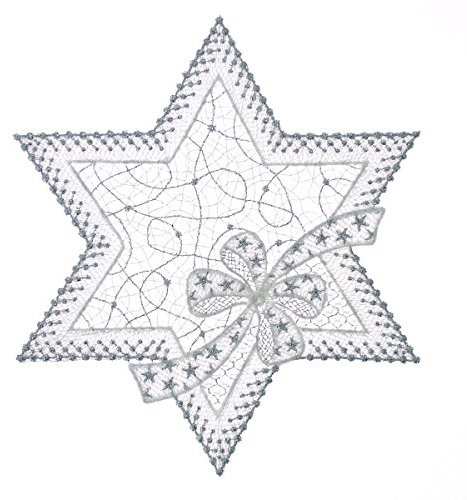 Plauener Spitze Deckchen Heiligabend 18 cm, Tischschmuck, Deko, Tischdekoration (Ecru-Silber)