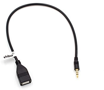 vhbw Adattatore OTG Compatibile con Kia, Kenwood, Jaguar, Isuzu, Lancia dispositivi Portatili - Cavo da Porta USB a connettore AUX Nero