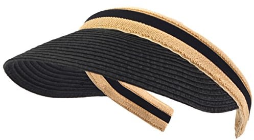 HISSHE Damen Golf Visier Strand Stroh Sonnenhut Visoren Hüte (Schwarz)