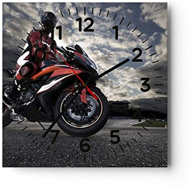 Modern Wanduhr Sport Rennen Motorrad Reise 40x40cm Quadrat Groß Wand Uhr Glas Analog Zimmeruhren Küche Büro Wohnzimmer Glasuhr Wall Clock Dekoration Design Wanddekoration Küchenuhr C4AC40x40-2542