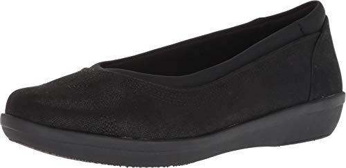 Clarks Women's Ayla Low Ballet Flat, Black Synthetic Nubuck Leather, 5.5 UK