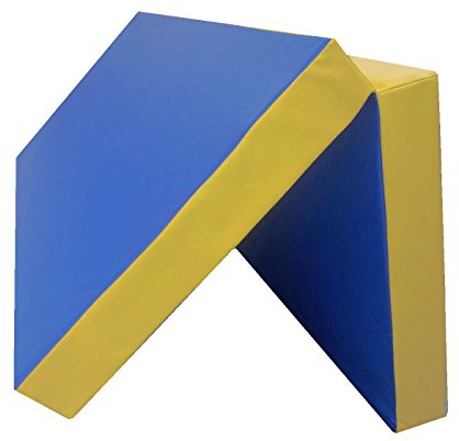 NiroSport Klappbare Weichbodenmatte Sportmatte Turnmatte Fitnessmatte Blau/Gelb, 100 x 100 cm