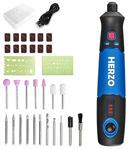 HERZO Strumento Multifunzione Senza Fili,mini trapano elettrico rotativo senza fili,USB Ricaricabile e 32 Accessori,3 Velocità Variabile 5000-15000RPM per lucidatura/intaglio/taglio