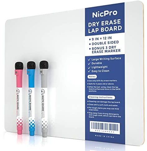 Nicpro Whiteboard Klein A4 (22 x 30 cm), Doppelseitiges Desktop Schreibtafel mit 3 Bunte Stifte, Schwamm, tragbares Mini Whiteboard für Kinder, Schüler, Klassenzimmer, Schulmaterial, Lernen