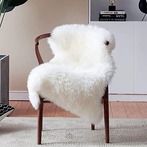 HEQUN Tapis en Peau de Mouton synthétique,Tapis Fausse Fourrure,Carpette Moelleuse pour Chambre à Coucher, Salon, Crèche (Blanc, 60 X 90 CM Irregular)