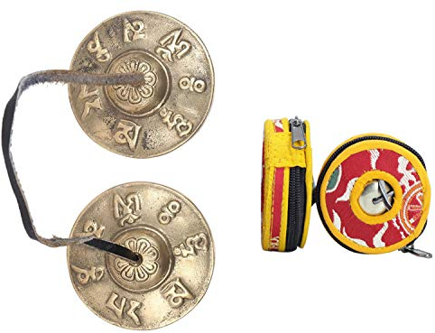 Gandhanra Tibetan Tingsha Glocke mit schönem Fall, für Klangheilung, Yoga, Meditation, Achtsamkeit -Fingerzimbeln,Hand auf Ton eingestellt,Handgemacht in Nepal,Mantra (Om Mane Padme Hum)