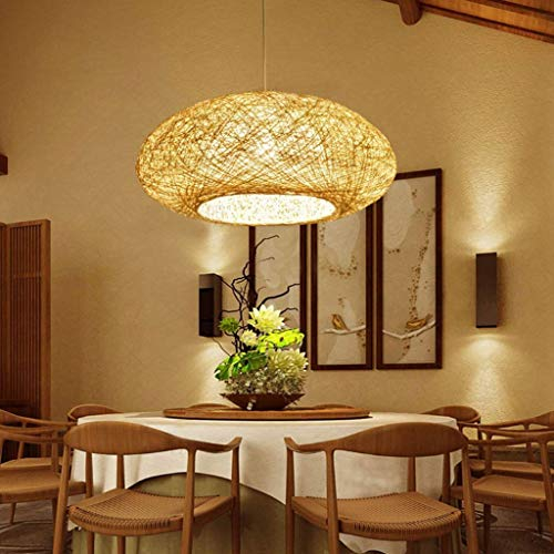AHQX Rattan Pendellampe Retro Kreative Kronleuchter E27 Höhenverstellbarer Hängelampe Vogelnest Gewebter Hängeleuchten Restaurant Schlafzimmer Wohnzimmer Cafe Bar Büro Teestube Pendelleuchten,40cm