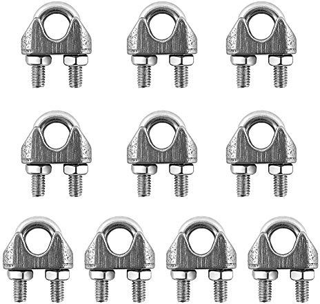 QWORK® - Morsetti per cavi da 3/16 / 4mm, Morsetti Serracavo in acciaio inox 304, morsetti per fune metalliche M4, 10 Pezzi