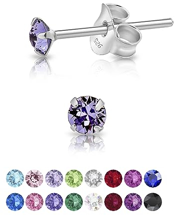DTPsilver - Winzige Ohrringe 925 Sterling Silber mit Kristallen von Swarovski® Elements Runde Sehr kleine Ohrstecker - Durchmesser 3 mm - Farbe : Tansanit