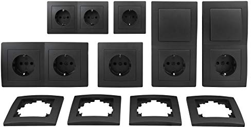 McPower | Schalter und Steckdosen Set Flair Standard Profi | 20-teilig | anthrazit | schraublos | Unterputz | Wechselschalter | Steckdosen | Rahmen-Set