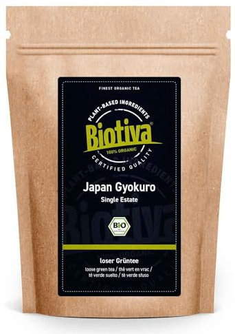 Thé vert Gyokuro Japon bio 100g - premium - couleur verte élégante dans la tasse - goût très aromatique et doux - issu de l'agriculture biologique contrôlée - Biotiva