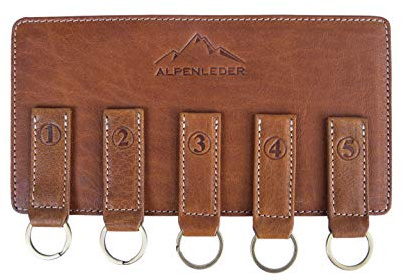 Alpenleder Schlüsselbrett ANWESEN – Echt Leder Schlüsselbrett – Elegantes Schlüsselboard (magnetisch) inklusive fünf Schlüsselanhänger als Moderne Schlüsselablage (24 x 13 x 1 cm, Cognac)