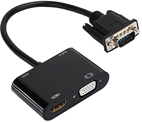 Bindpo Adaptador VGA a HDMI, VGA Macho a 1080P HDMI + VGA Converter con Audio estéreo de 3,5 mm, Dongle para TV, computadora, computadora portátil, Monitor, proyector