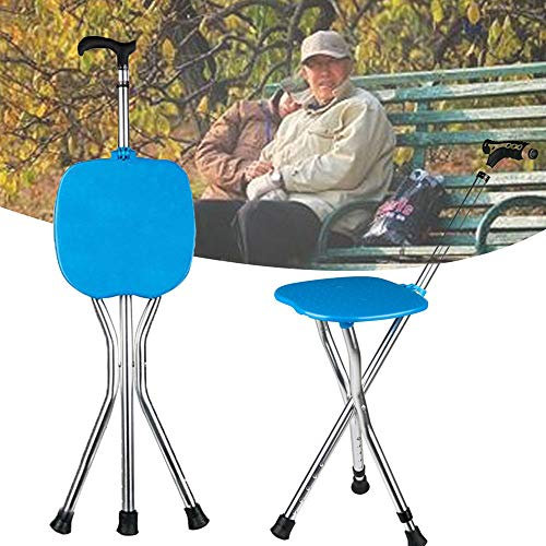Bastone per Anziani, Stampelle Ortopediche Regolabili, Treppiede Leggero Regolabile in Altezza e Sedile con Luce a LED, Sgabello con Stampella per Anziani a 3 Gambe