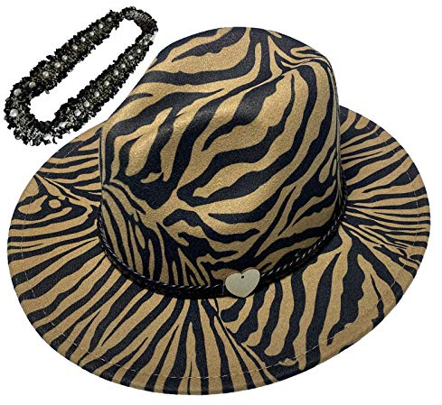 JK Home Fedora Hut mit breiter Krempe – Filz-Panama-Kappe – 2 verstellbare Bänder – Vintage-Stil für Cosplay, Zebra-Kaki