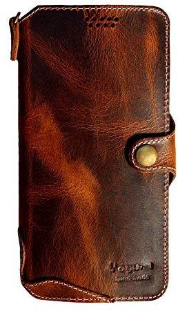 Yogurt Case for iPhone 12 Pro Max, Genuine Leather Wallet Handmade Cover for iPhone 12 Pro Max, 6.7-inch Dark Brown