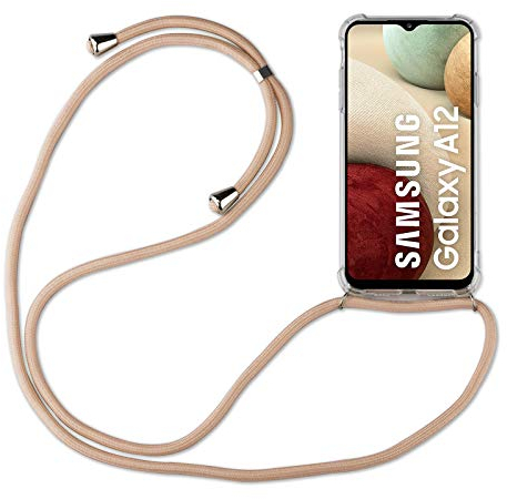 Hülle Kompatibel mit Samsung Galaxy A12 | Handykette Smartphone Halskette Hülle mit Band | Handyhülle mit Kordel zum Umhängen Kompatibel für Galaxy A12 | Beige/Braun