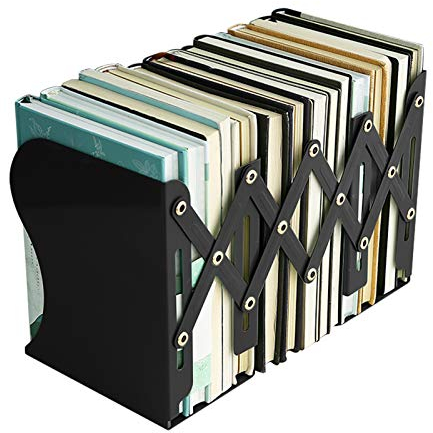 MSDADA Adjustable Bookends, Heavy Duty Book Holder - Non-Skid Desk Organizer for Kids, Students & Home Office - Black