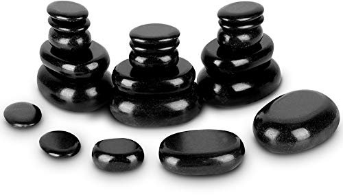 Hot Stones - Kit per massaggi con pietre calde, pietre di basalto per massaggio, 20 pietre massaggio, forma ovale, basalto nero, ideale come di Natale