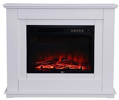 FIDOOVIVIA Electric Fireplace, 40 Inch Electric Fire and Surround with 5 Brightnes LED Flame Effect & Remote Control, Electric Fires Free Standing with White Mantel Surround, 900W/1800W Heater