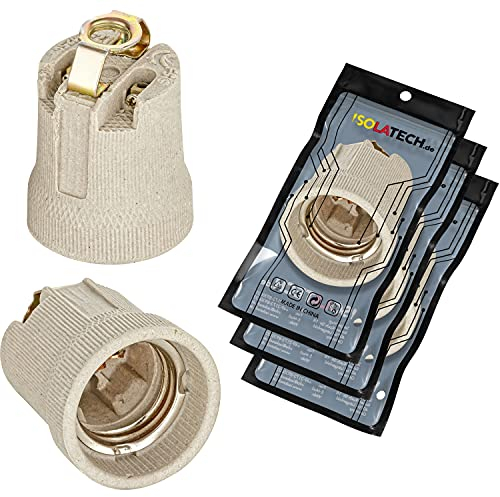ISOLATECH 3Stk E27 Keramik Fassung mit Befestigungsbügel und M10x1 Innengewinde LED Energiesparlampen (max.250V/4A) Leuchtmittel für Home Decke Badezimmer Küche Kühlschrank einbauen hitzebeständig