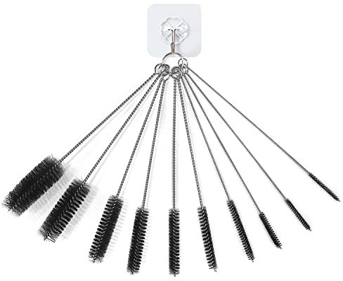 10 Pcs Tube Brush Nylon Bottle Pipe Cleaner Set with Self Adhesive Hooks Bottle Cleaning Brush, Brushes for Small Spaces Multi-Size Straw