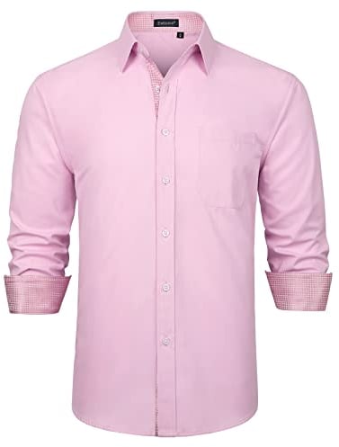 Enlision Herren Hemd Langarm Hochzeit Hemden Rosa Regular Fit Freizeithemd für Männer Oberhemd Herren mit Tasche XL