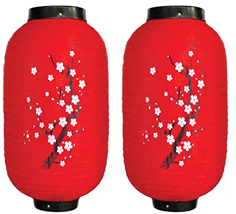 FuMeiJiaJiaJu 10 Pouces Lanterne Japonaise Lanterne Suspendue Décorative en Tissu Imperméable Lanterne Rouge Chinoise Lampe Lanterne Décorations pour Restaurant Bar Magasin (2PCS Rouge)