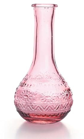 Youdoit Vase Vintage en Verre à reliefs - Rose - 7,5 x 15,8 cm