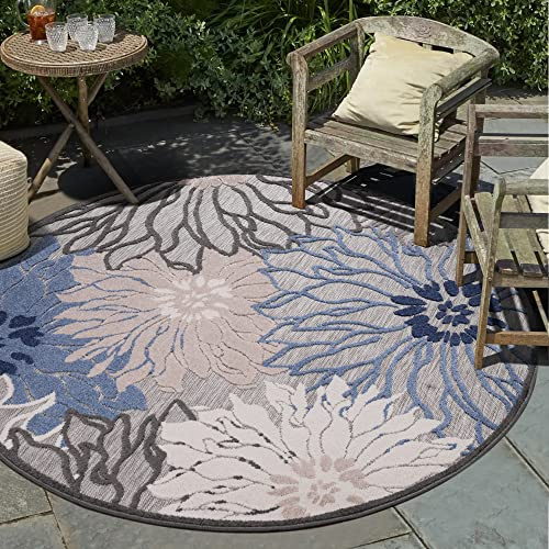 Impression Outdoor Teppich Wetterfest - Balkon Teppich Wasserabweisend - Grau, 150 cm Rund
